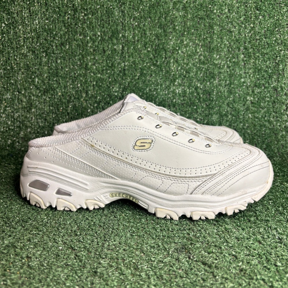Skechers D Lites Leather Memory Foam Mule Sneaker‎ White Womens Size 10 Wide